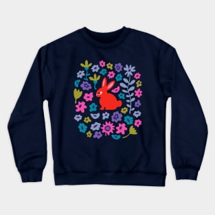 BUNNY RABBIT Cute Baby Animal with Flowers in Bright Red - Kids Easter Spring and 2023 Year of the Rabbit - UnBlink Studio by Jackie Tahara Crewneck Sweatshirt